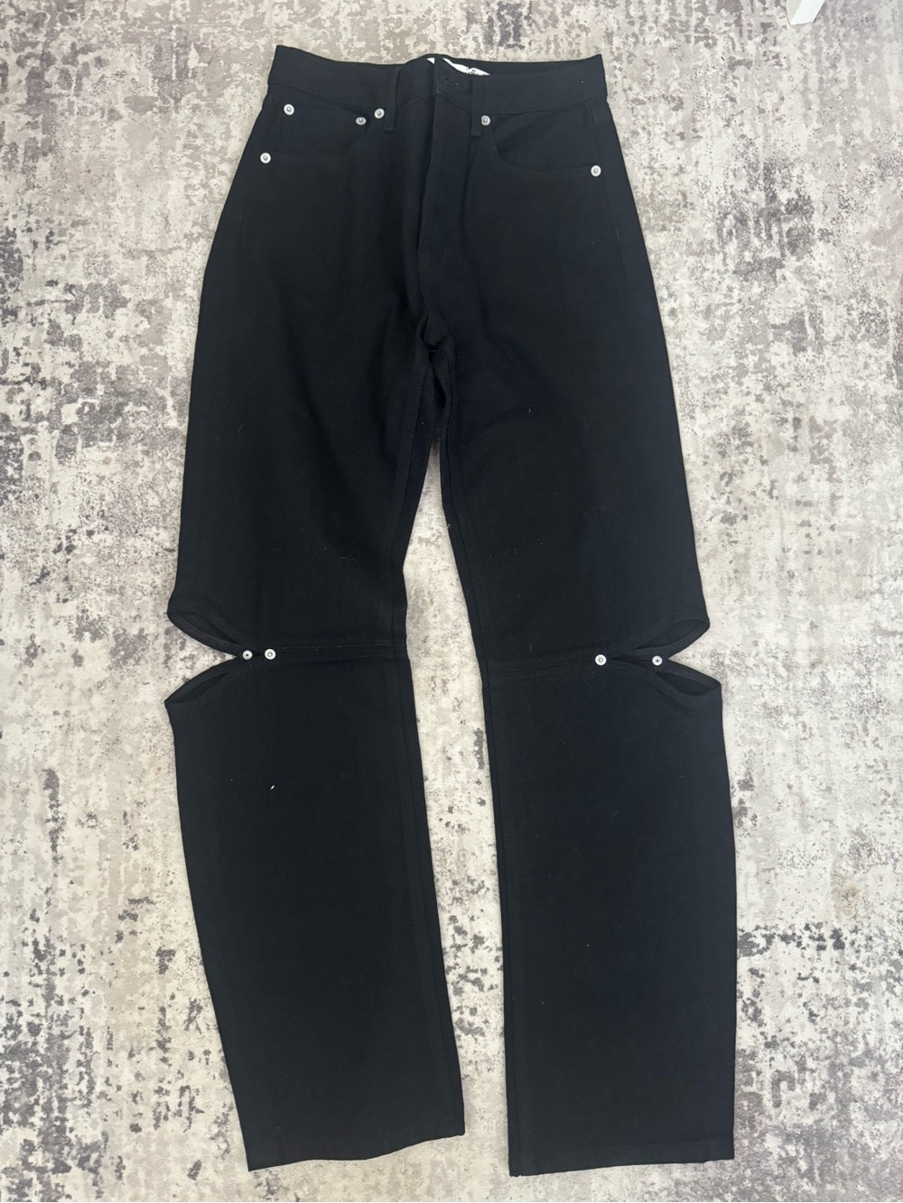 Black Barrel Cowboy Jeans with side knee slits by STILL HERE